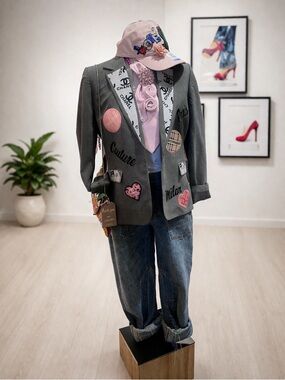 Gray Patchwork Blazer with Pink Accents - Women Jackets & Coats